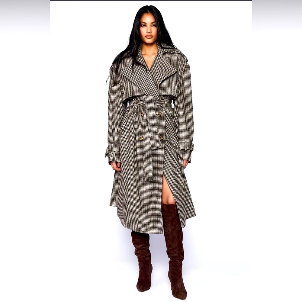 Oversized Check Trench Coat